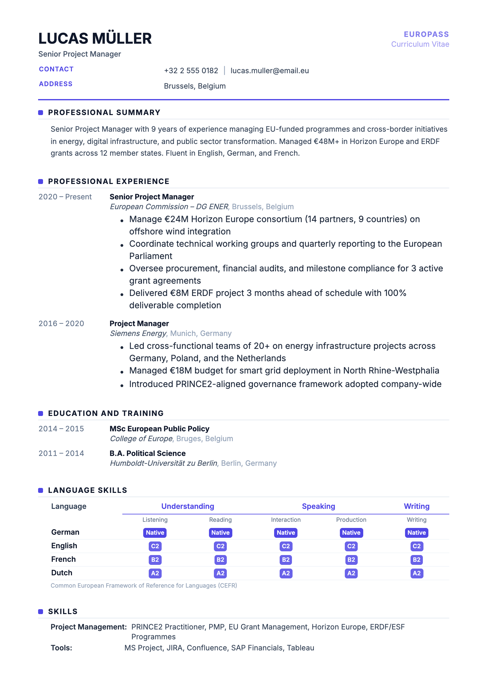 Europass resume template