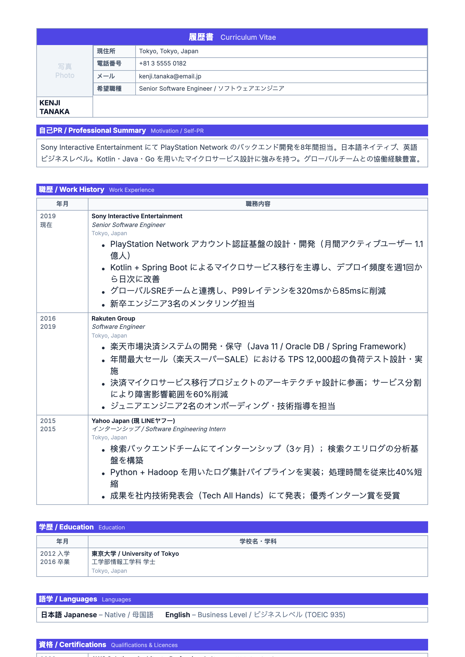 Japan resume template