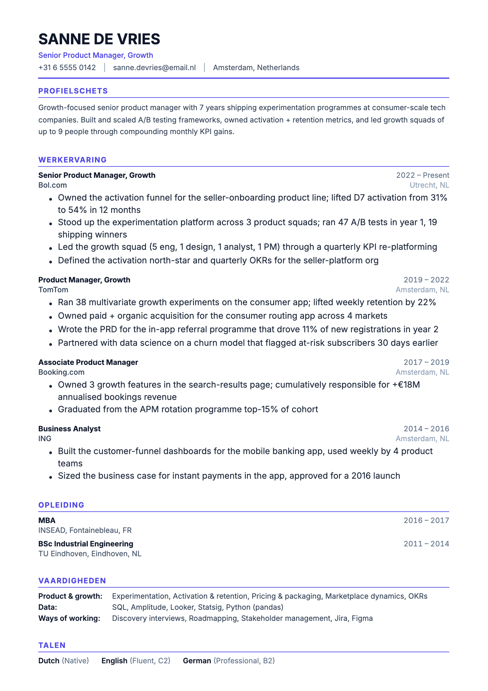 Netherlands resume template