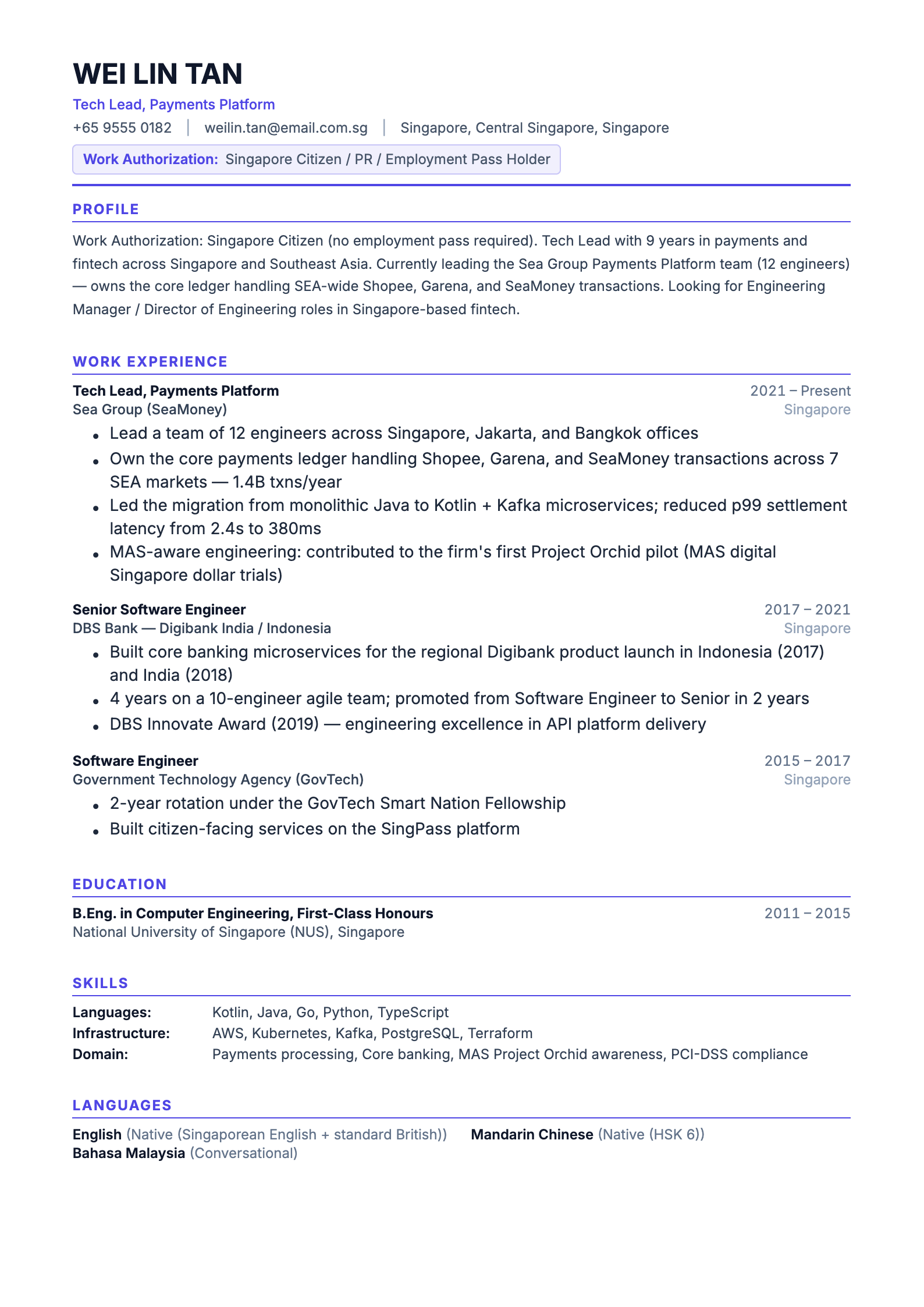 Singapore resume template