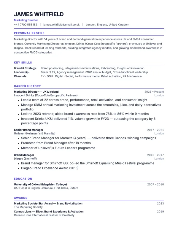 Cv-sjabloon Verenigd Koninkrijk