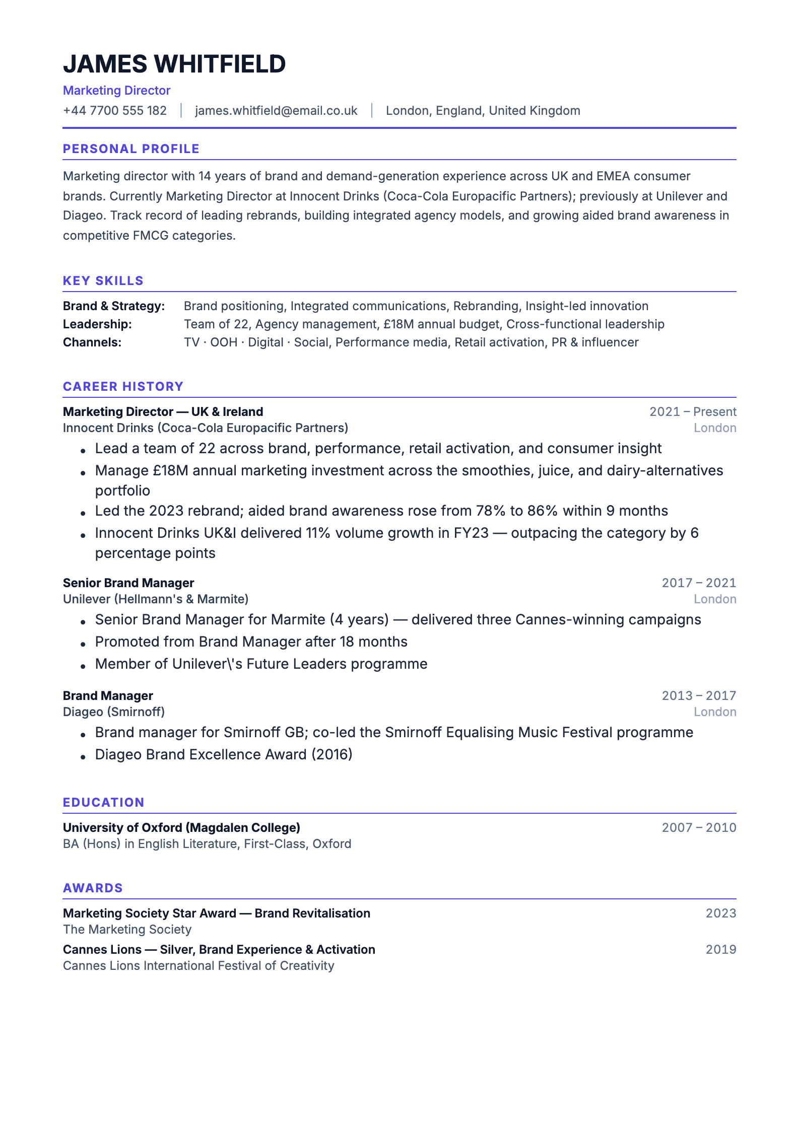United Kingdom resume template